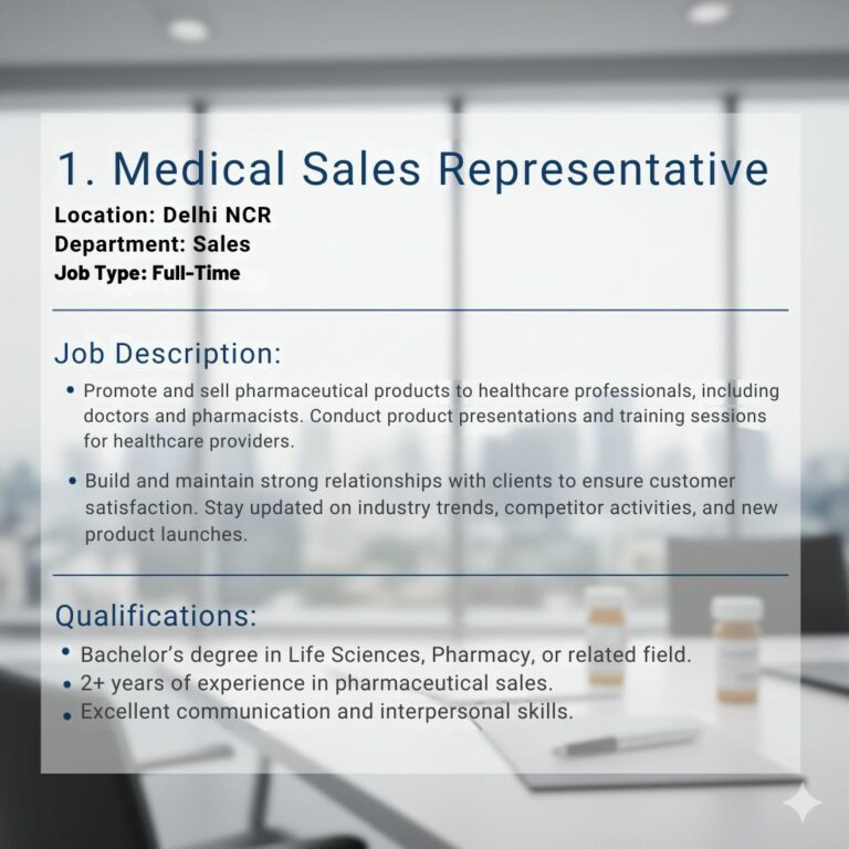 Promote and sell pharmaucutral products to healthcare professionals, includings. Conduct presentations an training sessions for healthcare providers. Build and maintain strong relationships with c